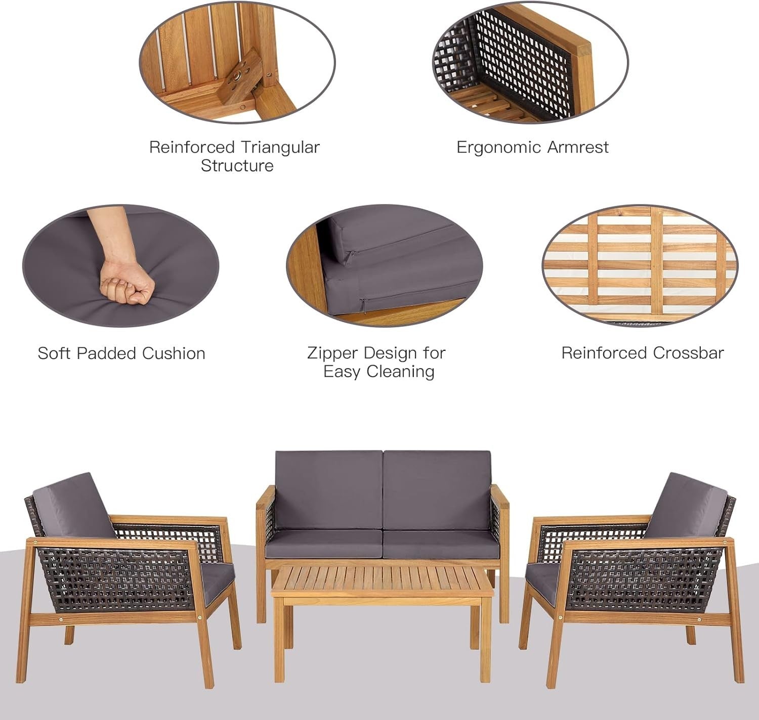 Rattan Garden Furniture Set 4PC Outdoor Patio Sofa Set with Coffee Table