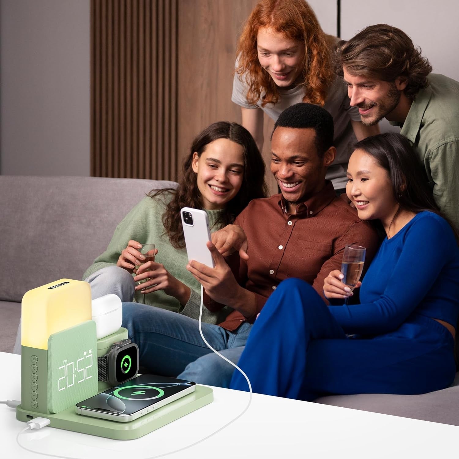 6 in 1 Wireless Charging Station Alarm Clock Night Light Magnetic Stand