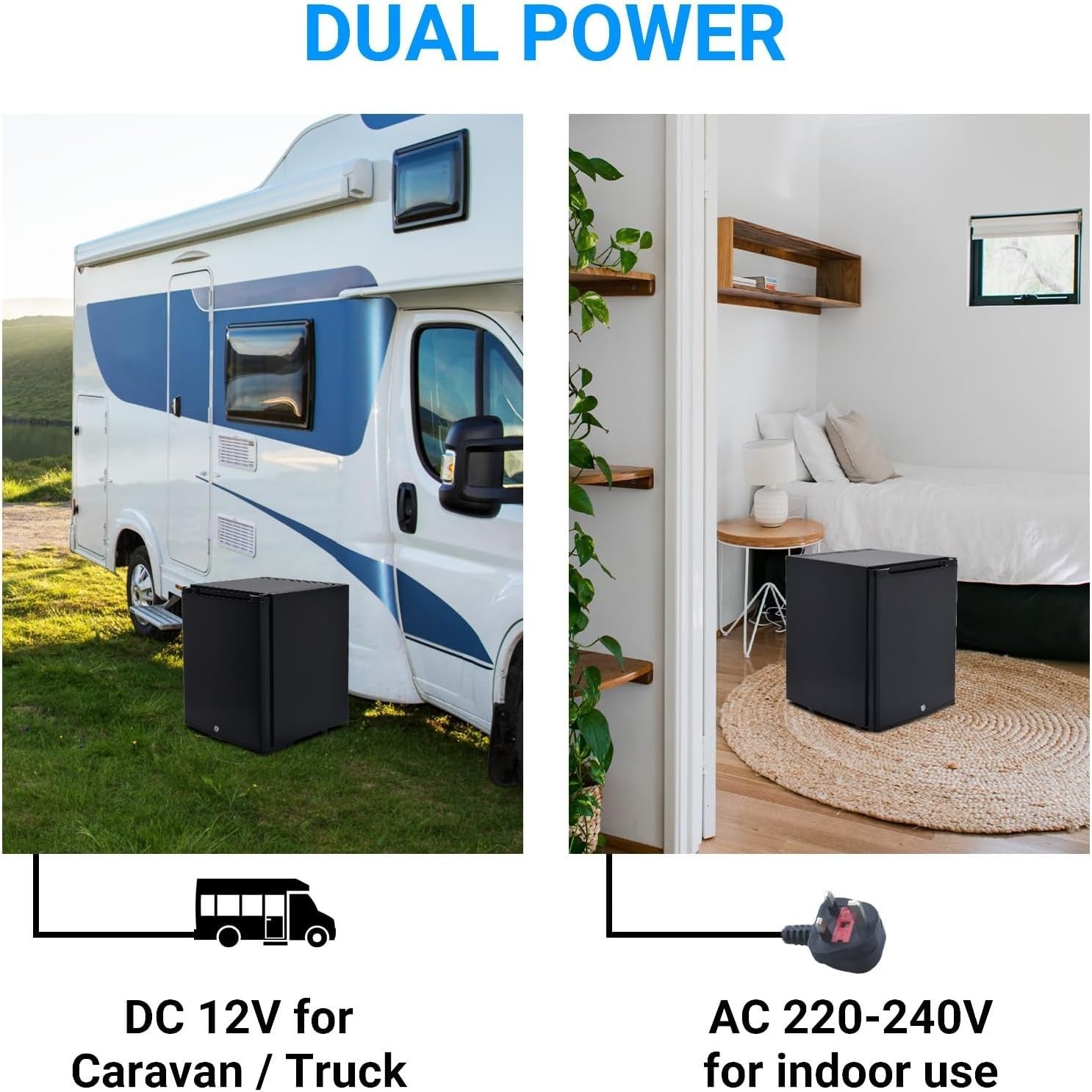 40L 12V 240V Campervan Fridge Caravan Van RV Silent Freezerless Black