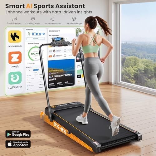 Under Desk Walking Pad Treadmill 8% Incline Foldable with Bluetooth & Remote