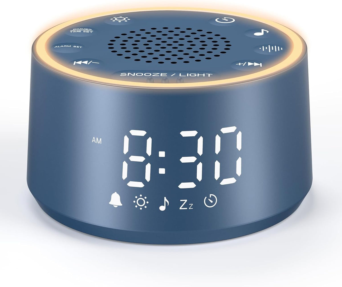 White Noise Machine Alarm Clock for Sleep | 25 Soothing Sounds & Night Light