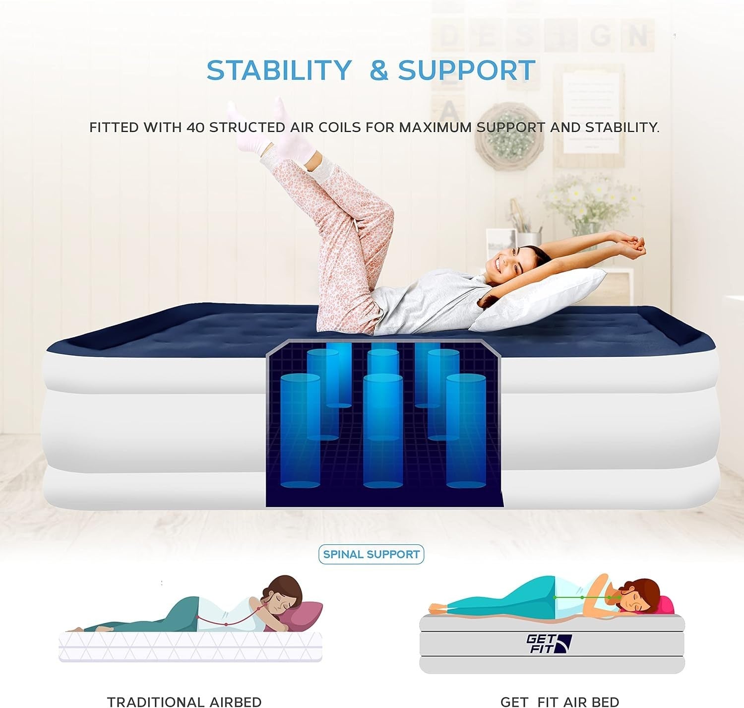 King Size Inflatable Air Mattress with Built-In Pump and 2 Plush Pillows
