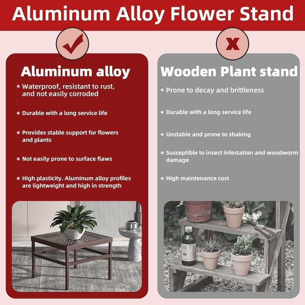 Heavy Duty Brown Metal Plant Stand Indoor Outdoor Rust Proof Flower Pot Table