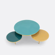 Triple Glass Coffee Table 108cm Tempered Modern Gold Legs Nesting Design