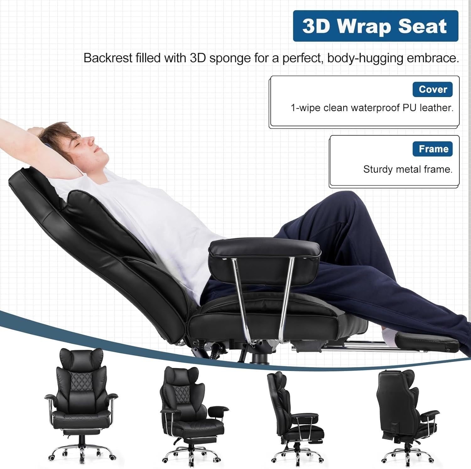 Ergonomic Gaming Chair Recliner Office Seat Footrest High Back Lumbar Support
