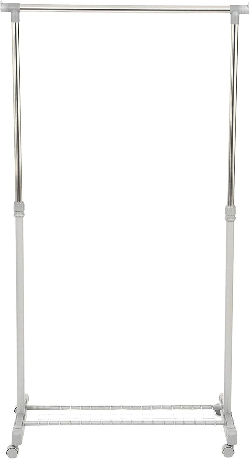 White & Chrome Adjustable Steel Clothes Rail with Wheels