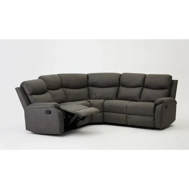 5 Seater Corner Recliner Sofa L-Shaped Grey Faux Leather Lounge Suite