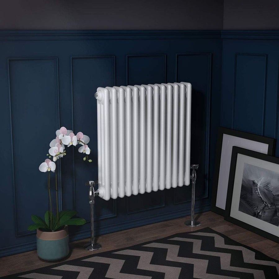 Triple Column Horizontal Radiator 600x605mm White Cast Iron Style