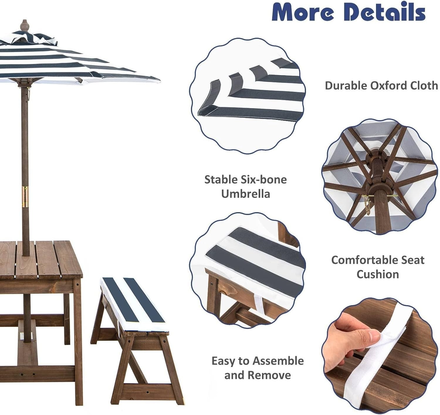 Kids Wooden Picnic Table Bench Set w/ Cushions & Umbrella – Outdoor Play