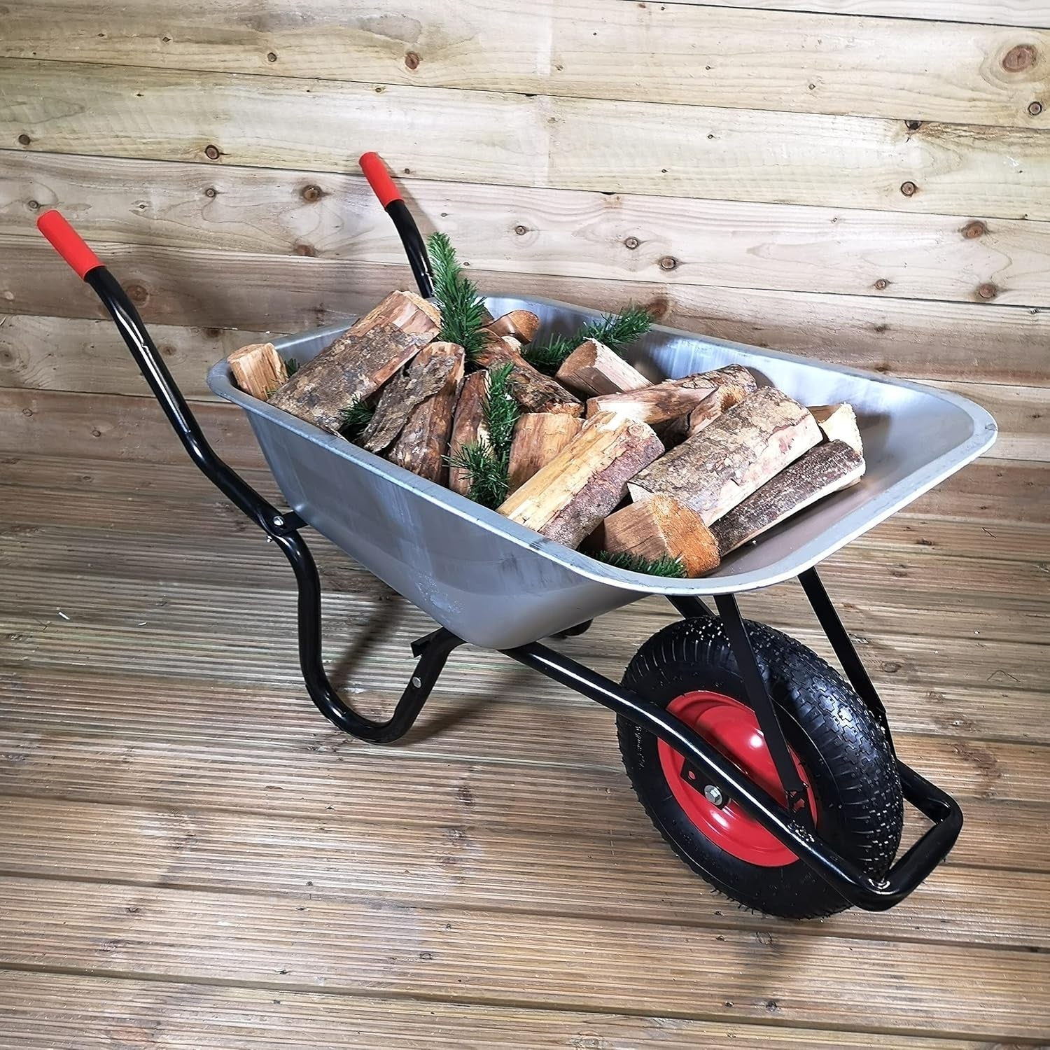90L Galvanised Wheelbarrow – Metal Tub w/ Pneumatic Tyre & Steel Frame 150kg
