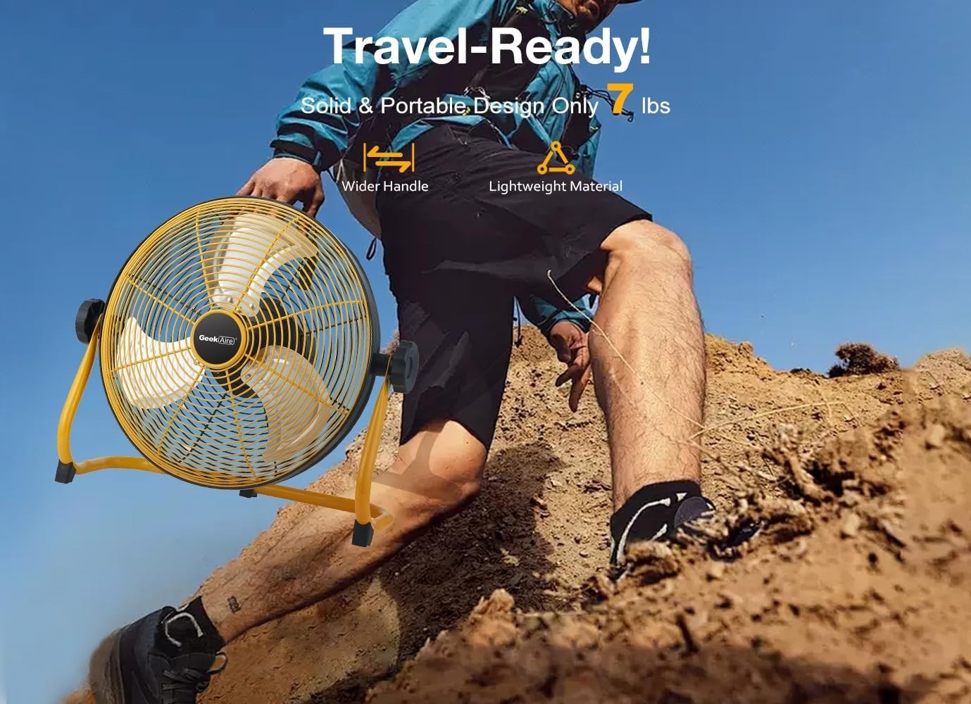 12" Rechargeable Floor Fan – 3-Speed Portable Metal Cooling Fan for Camp & House