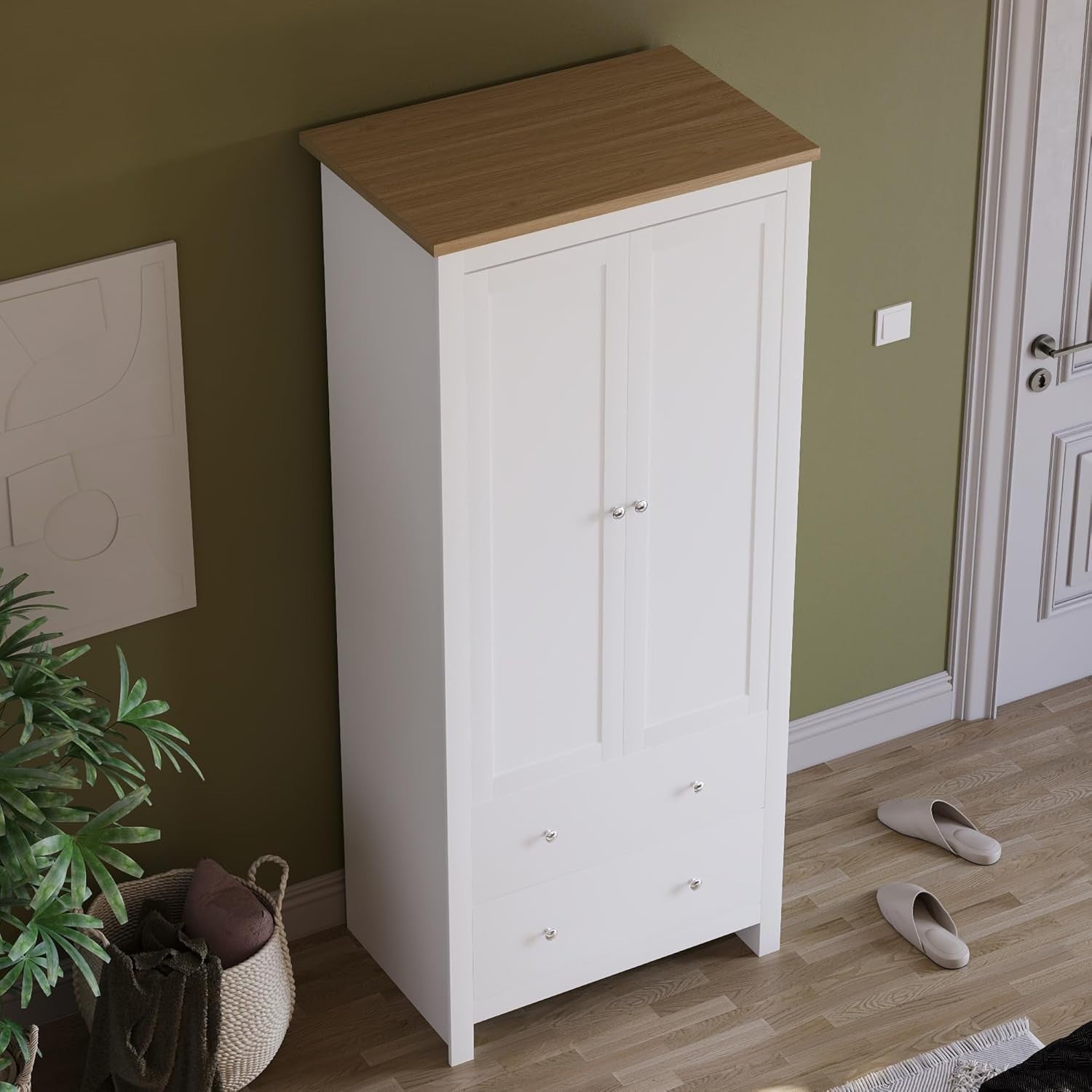 White 2 Door Wardrobe with Drawers Bedroom Storage Cabinet Clothes Rail
