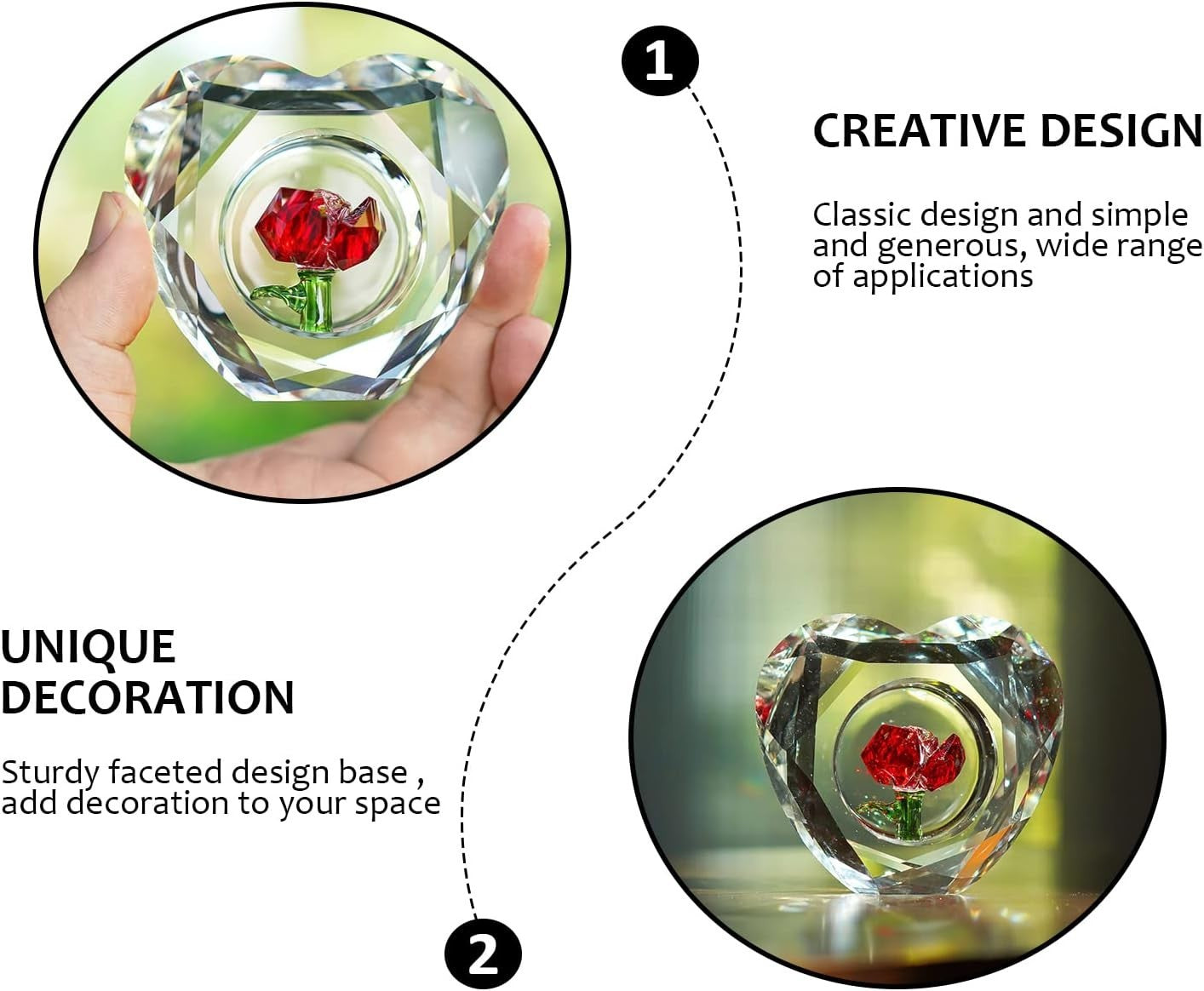 Crystal Red Rose Heart Ornament • K9 Glass Paperweight Gift • Romantic Decor