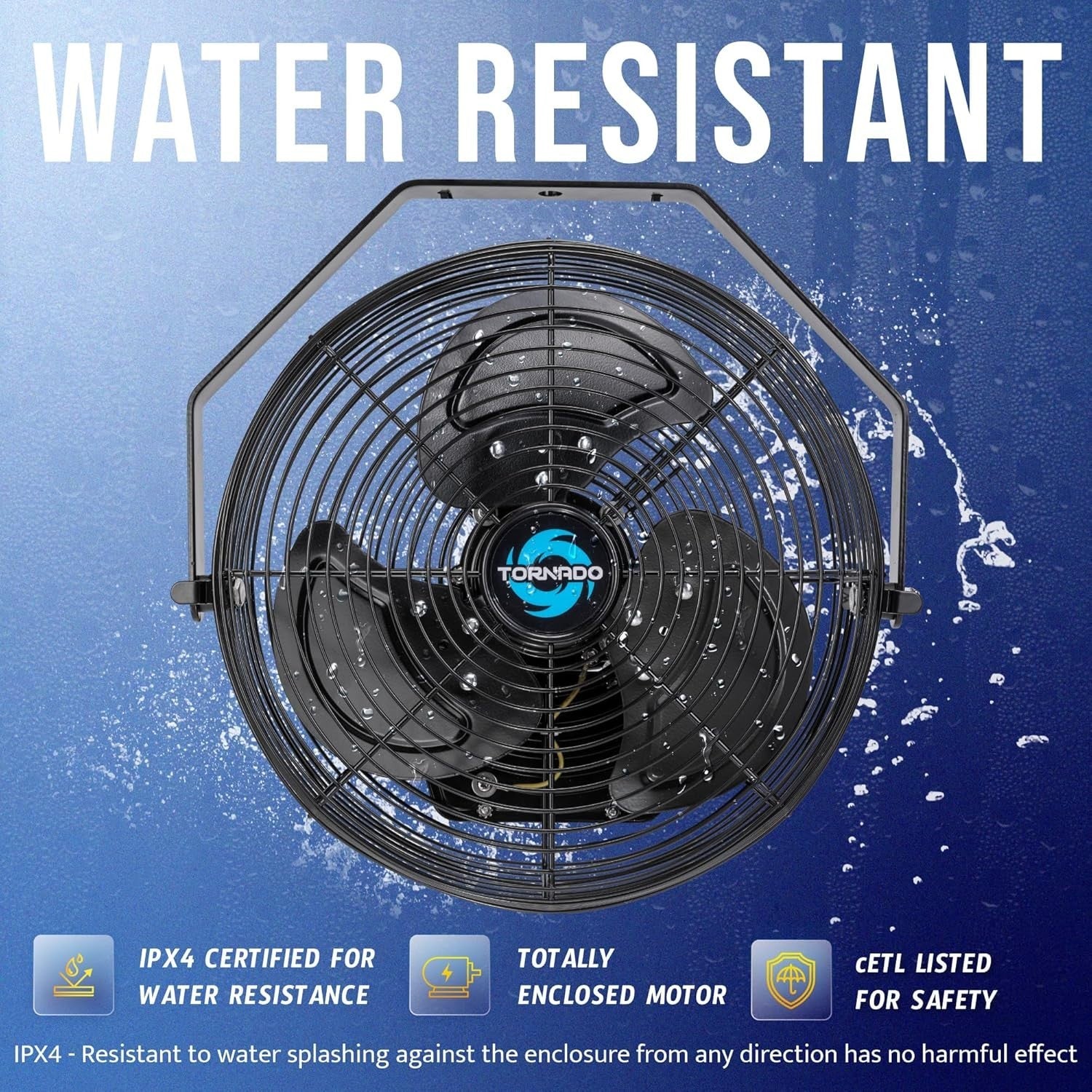 12" Outdoor Wall Mounted Fan – Water Resistant 3-Speed Metal Cooling for Patio