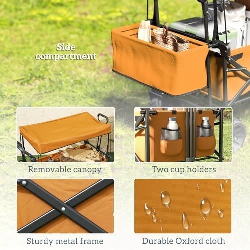 120L Folding Wagon Trolley Cart Canopy Adjustable Handles Outdoor
