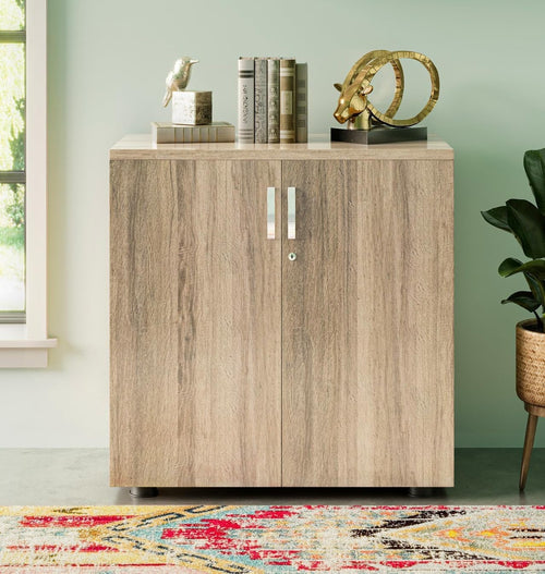 Oak Effect Lockable Office Cupboard Storage Cabinet with Shelf