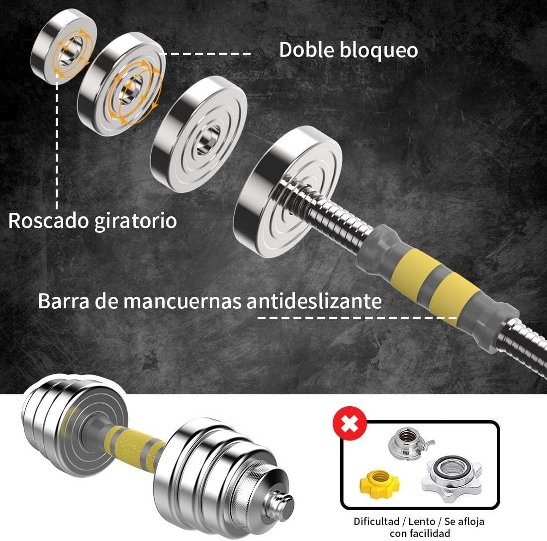 Adjustable Dumbbell Barbell Set 20kg 3-in-1 Steel Home Gym Weights