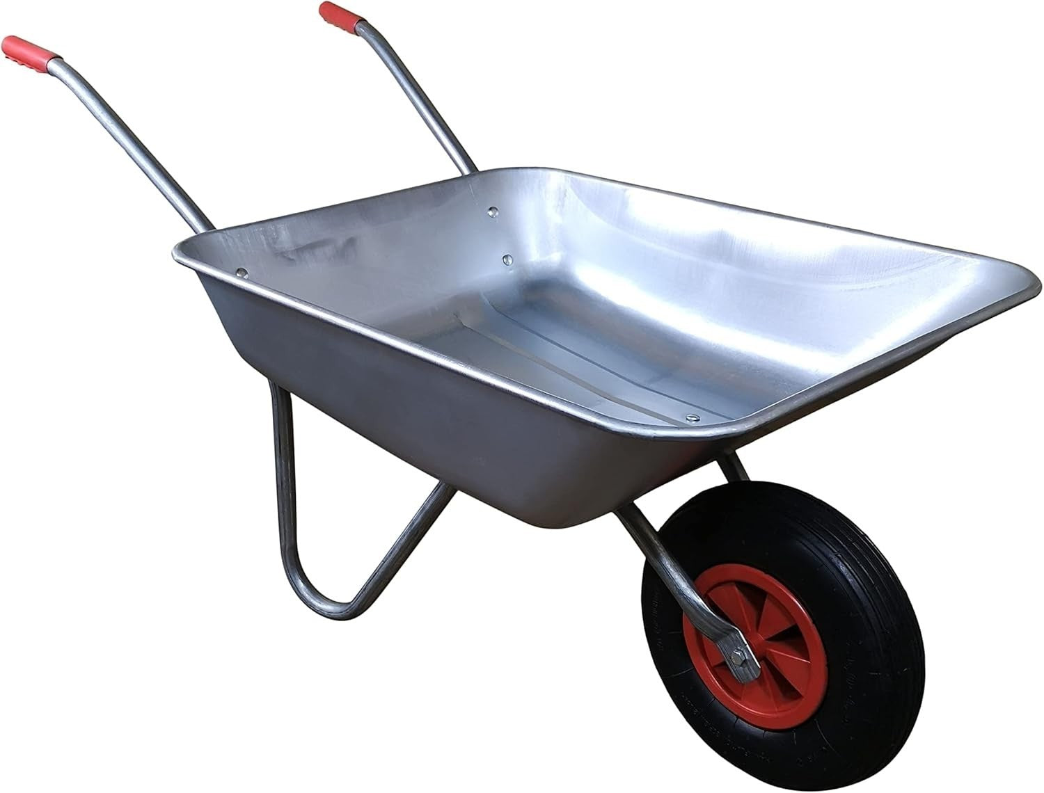 65L Silver Wheelbarrow – Galvanised Steel Tub w/ Air Tyre & Grip Handles 60kg