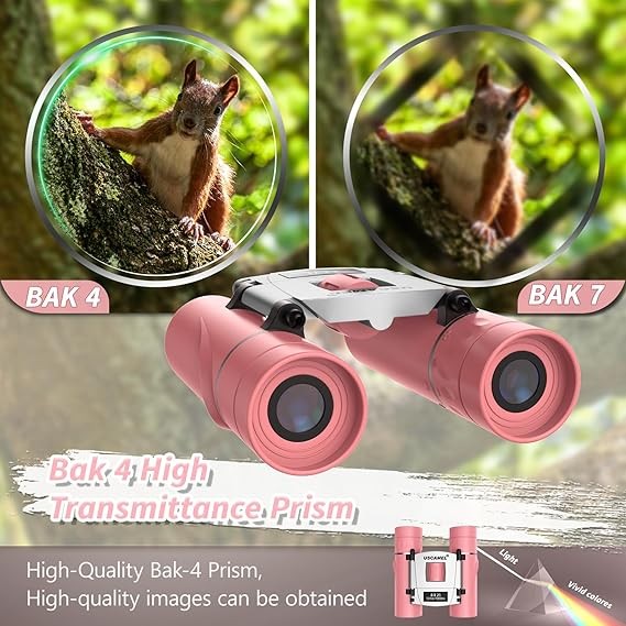 8x21 Waterproof Kids Compact Binoculars Mini Travel for Bird Watching Pink
