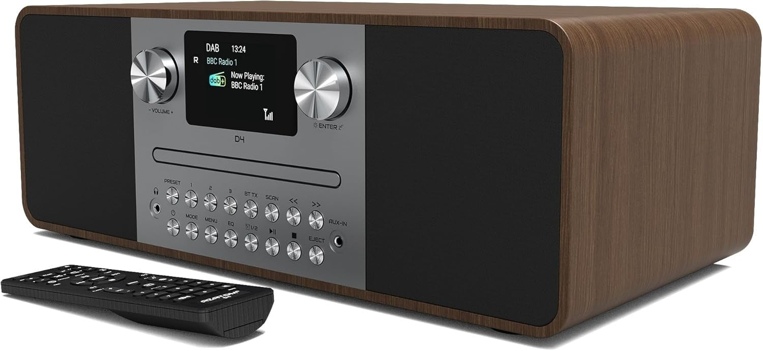DAB/DAB+ FM Radio CD Player Bluetooth USB 60W Walnut Home Audio