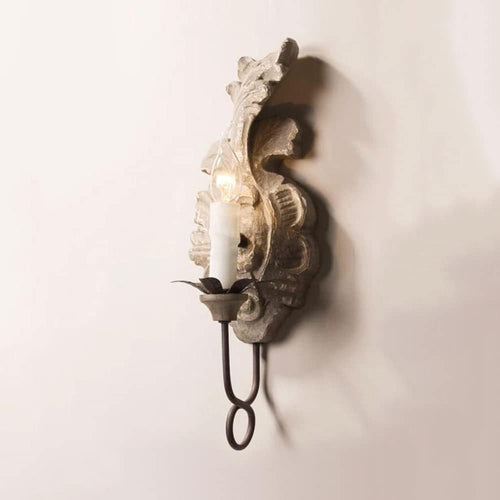 French Country Vintage Wood Wall Sconce, Antique Candle Style Light