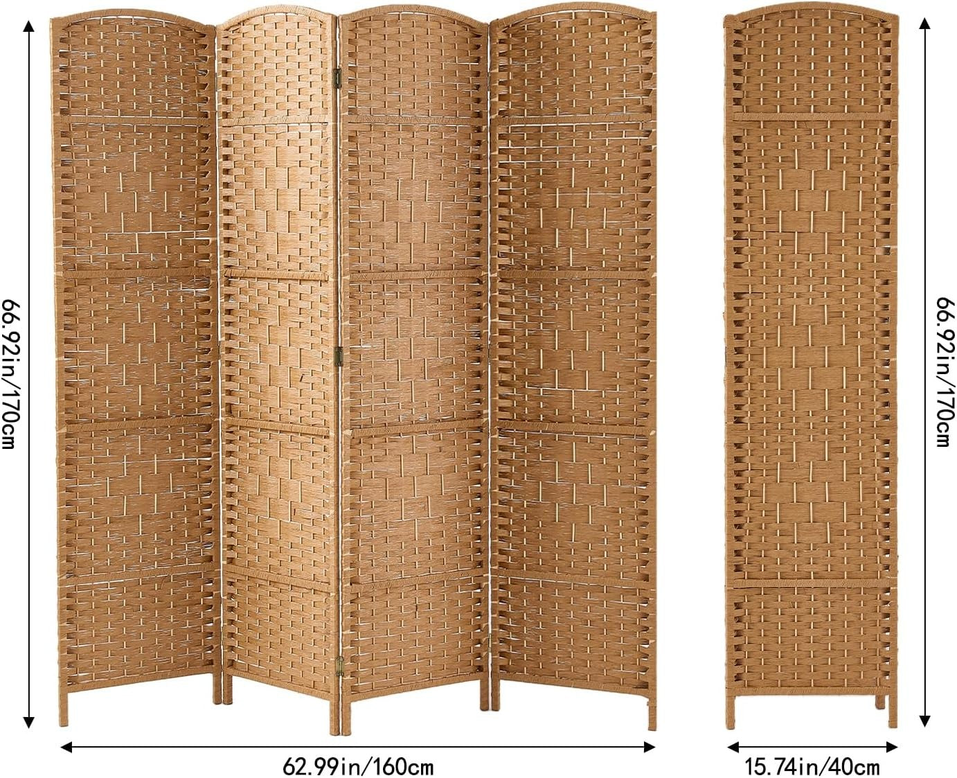 Natural 4 Panel Wicker Folding Room Divider Handwoven Privacy Screen 170cm