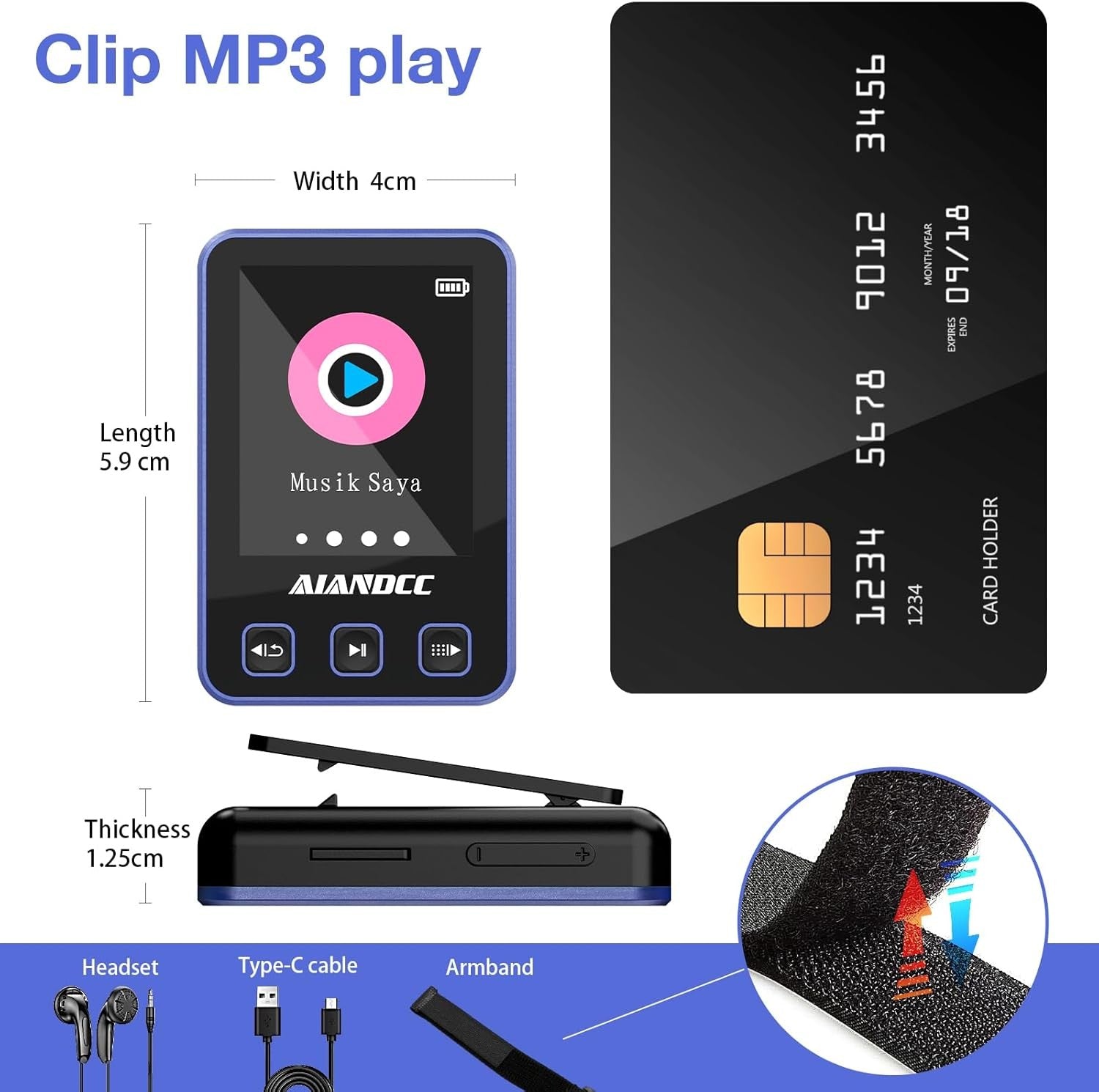 32GB MP3 Player Bluetooth Sports Clip with Armband & Earphones – Purple