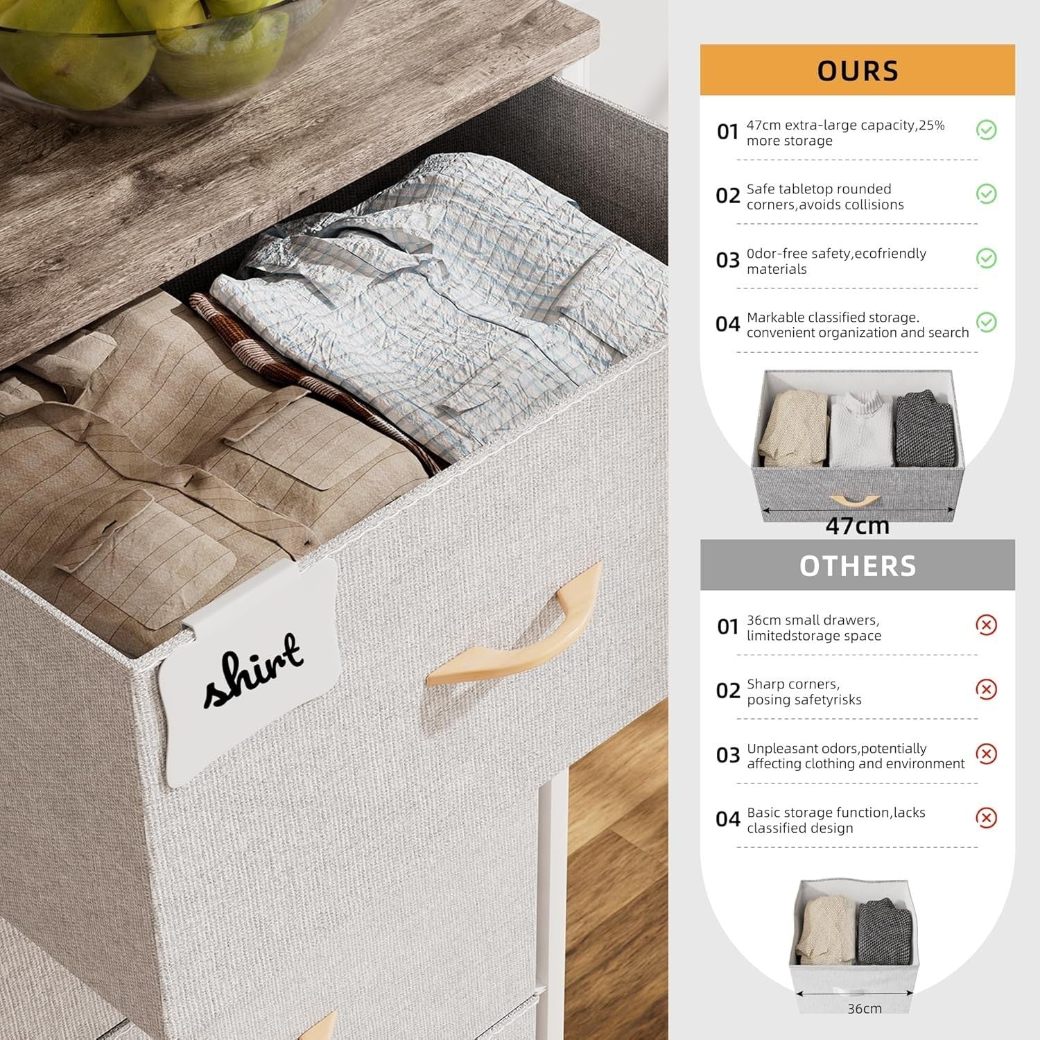 Light Grey 8 Drawer Storage Unit with Labels & Pocket – 80x30x97cm