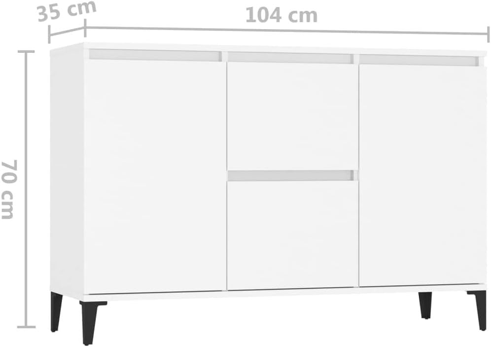 White Industrial Sideboard Cabinet 2 Doors 2 Drawers Storage Hallway Office