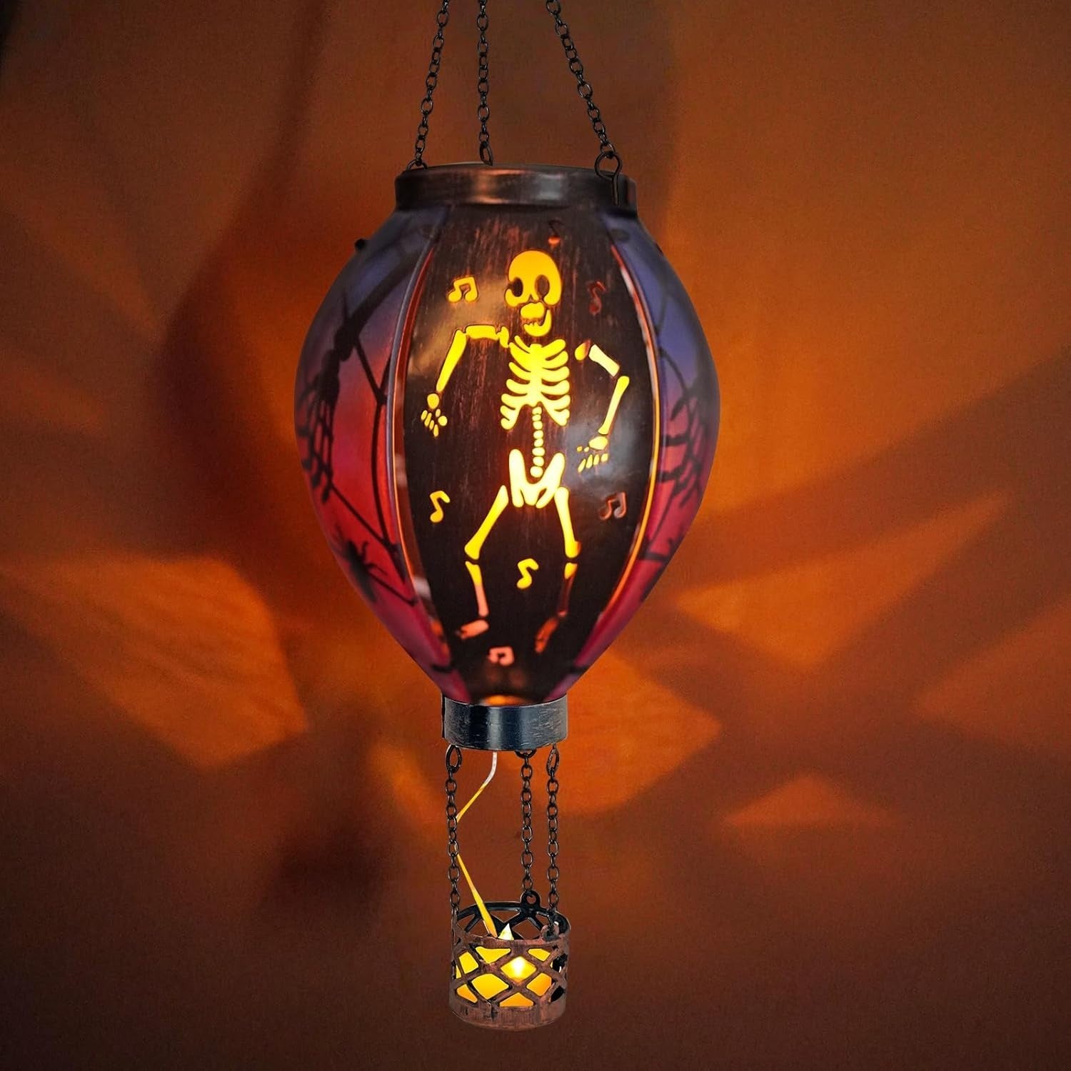Halloween Hot Air Balloon Solar Lantern Skull LED Hanging Outdoor Garden Decor