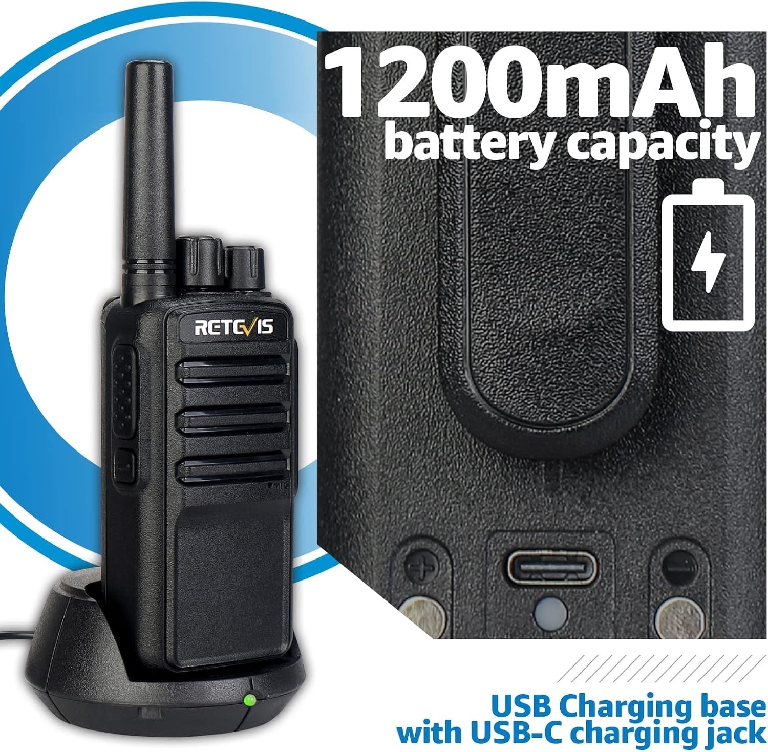 PMR446 Walkie Talkies AI Noise Reduction USB-C VOX Rechargeable 2 Pack