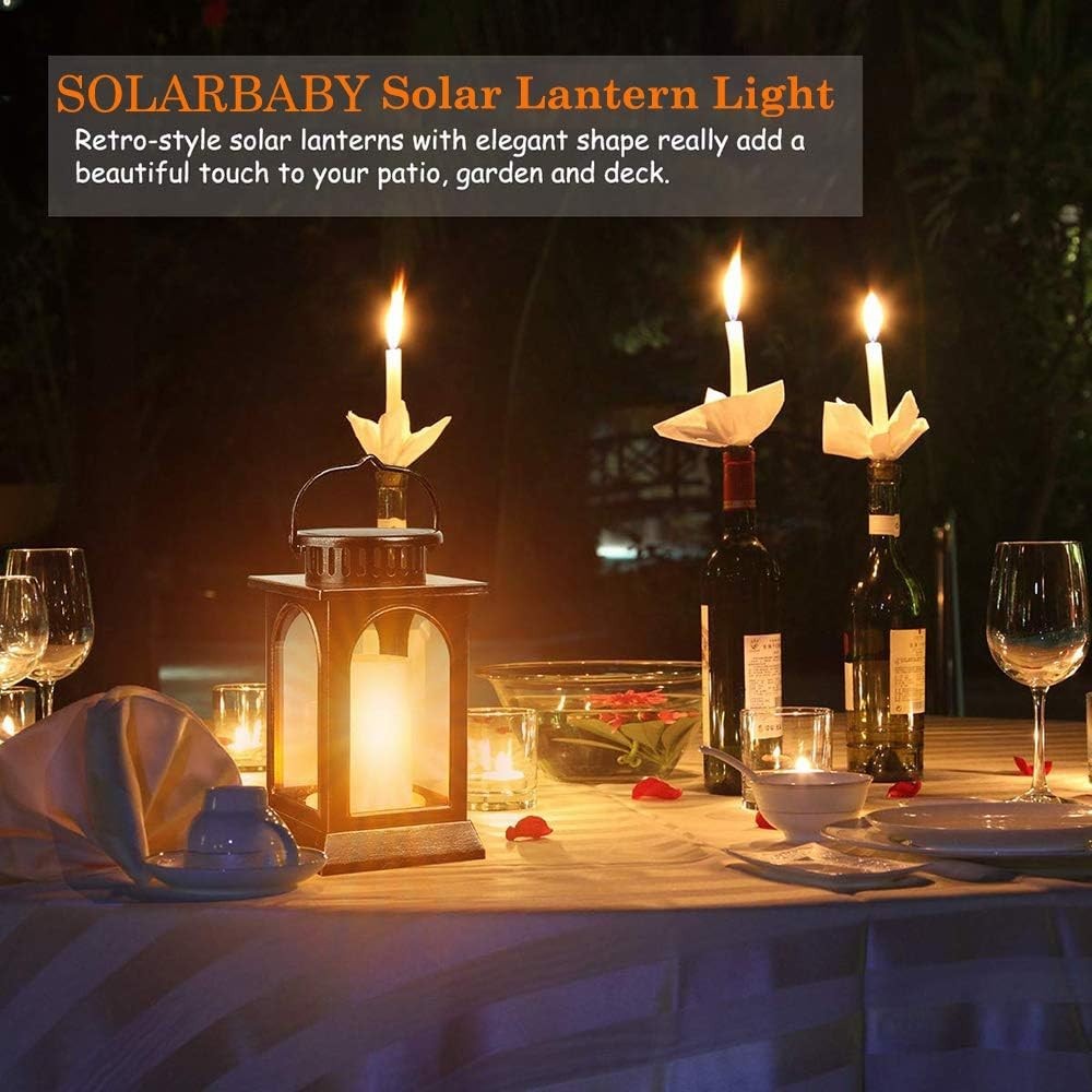 2 Pack Solar Flame Lanterns, Outdoor Waterproof, Bronze