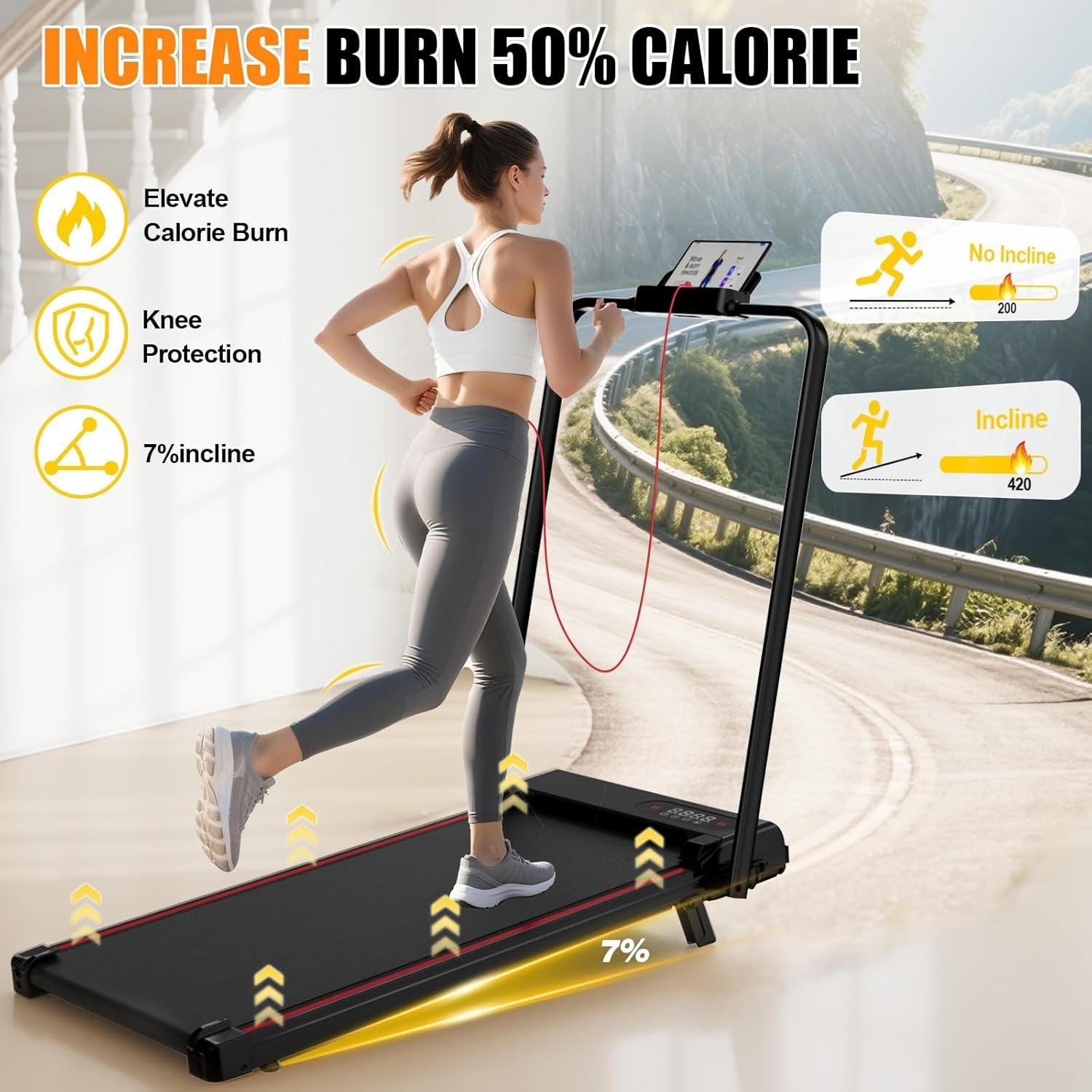 Foldable Under Desk Treadmill 2.5HP Incline Walking Pad Home Office Gym