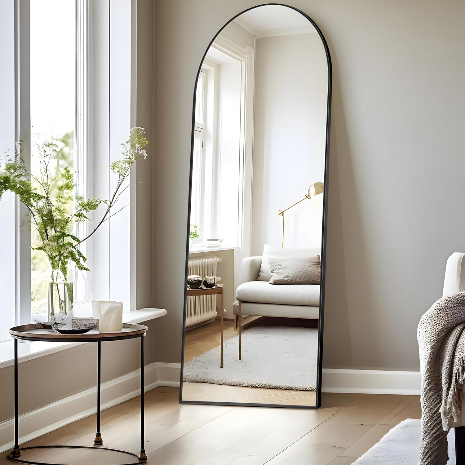 Black Arch Full Length Mirror 161x52cm Wall Leaning Floor Mirror Modern
