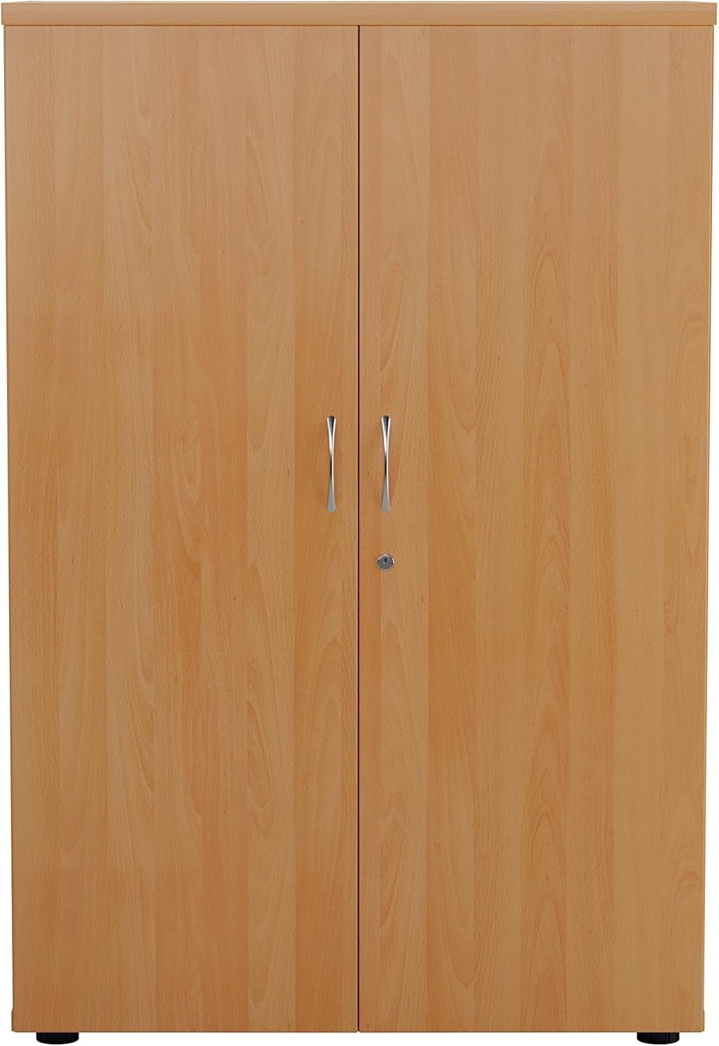 Beech Office Storage Cupboard 3 Shelf Lockable 120cm Tall Unit