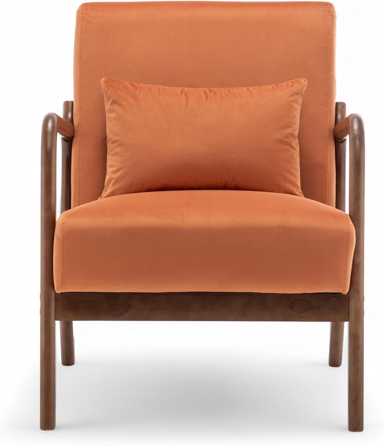 Luxury Orange Velvet Accent Chair w/ Lumbar Cushion – Small Armchair