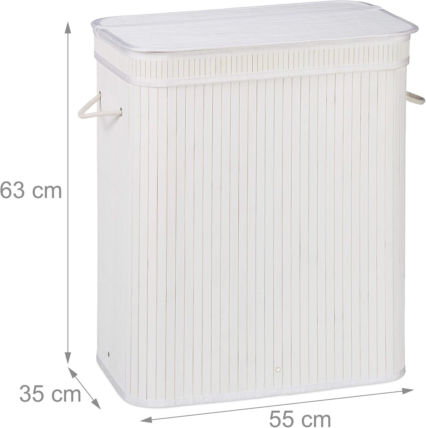 72L Bamboo Laundry Hamper with Lid & 2 Compartments Ventilated White Basket
