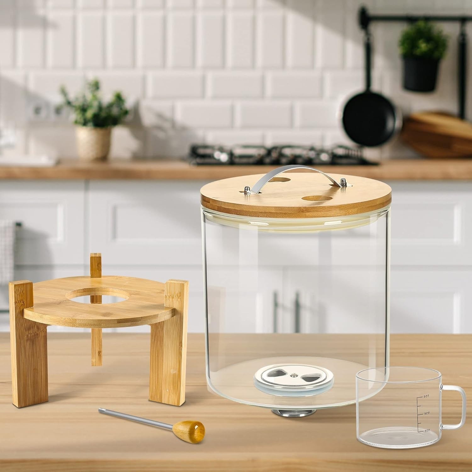 5L Glass Rice Dispenser Airtight Cereal Flour Container w Stand
