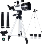 70mm Telescope 300mm Refractor for Kids & Adults with Tripod-White