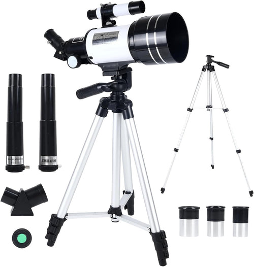 70mm Telescope 300mm Refractor for Kids & Adults with Tripod-White