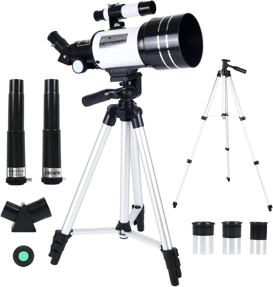70mm Telescope 300mm Refractor for Kids & Adults with Tripod-White