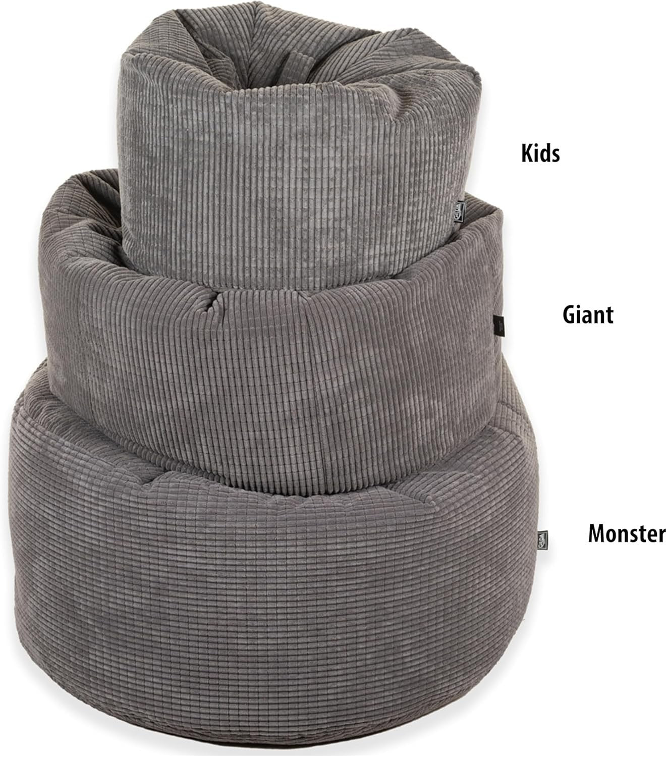 Classic Grey Corduroy Beanbag Chair with Filling - Large Comfortable Seat