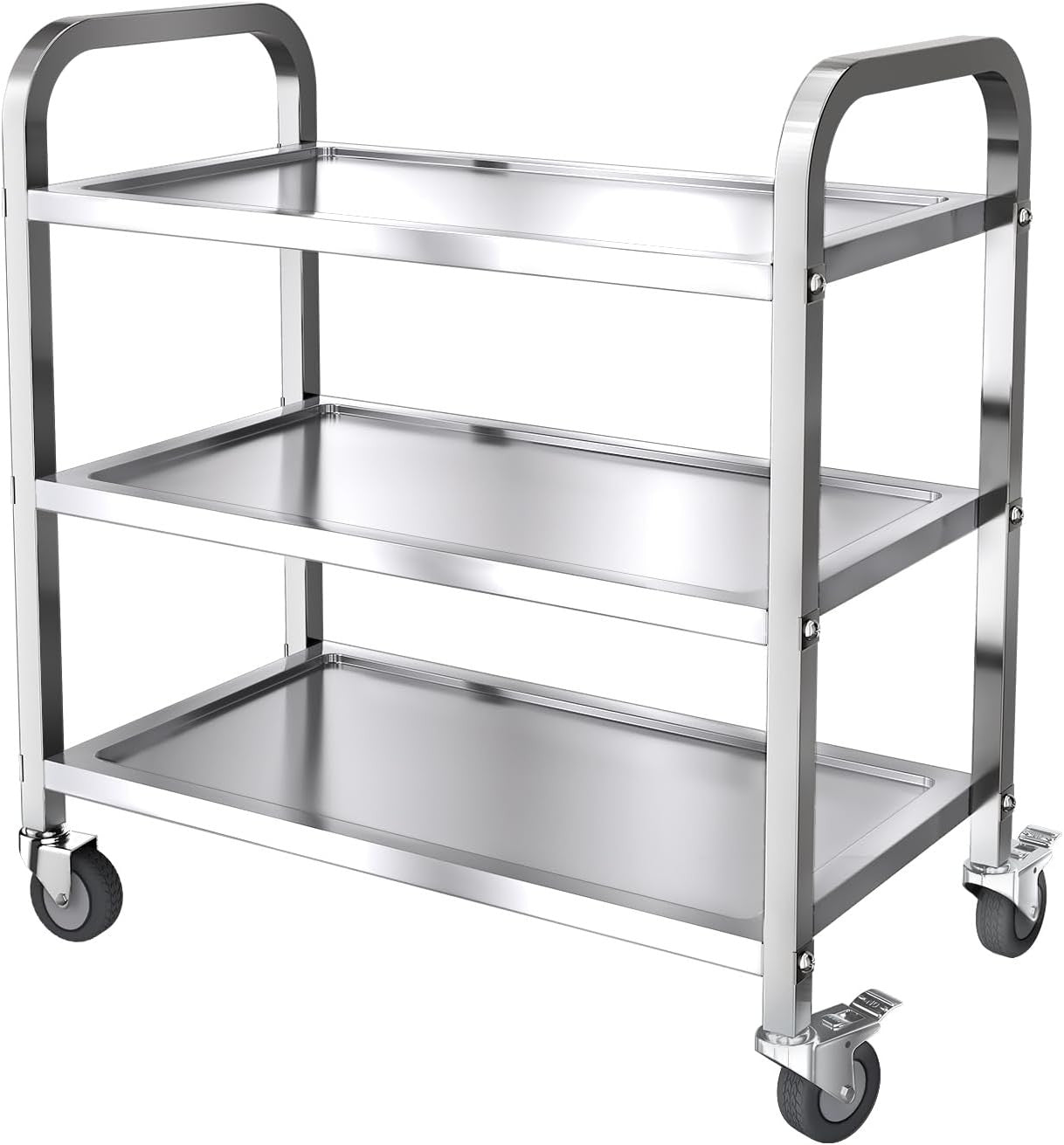 3 Tier Stainless Steel Kitchen Trolley Cart on Wheels Lockable Utility Cart