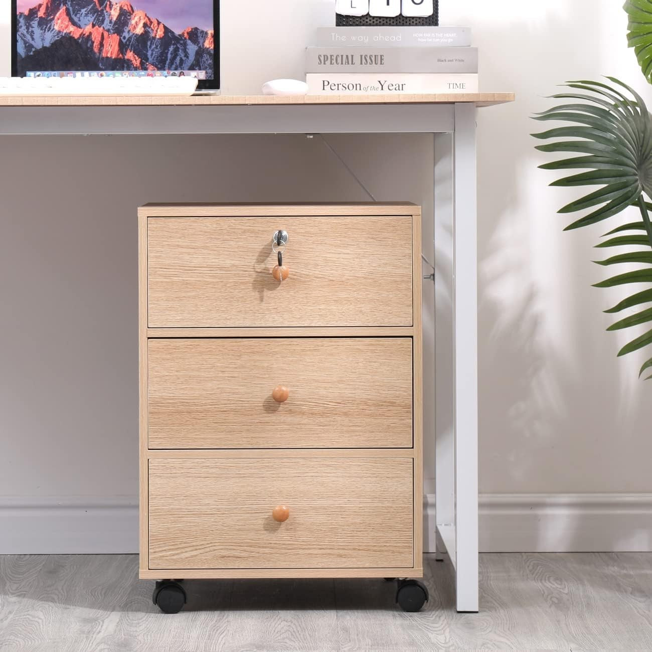 3 Drawer Mobile File Cabinet Lockable Under Desk A4 Storage on Wheels