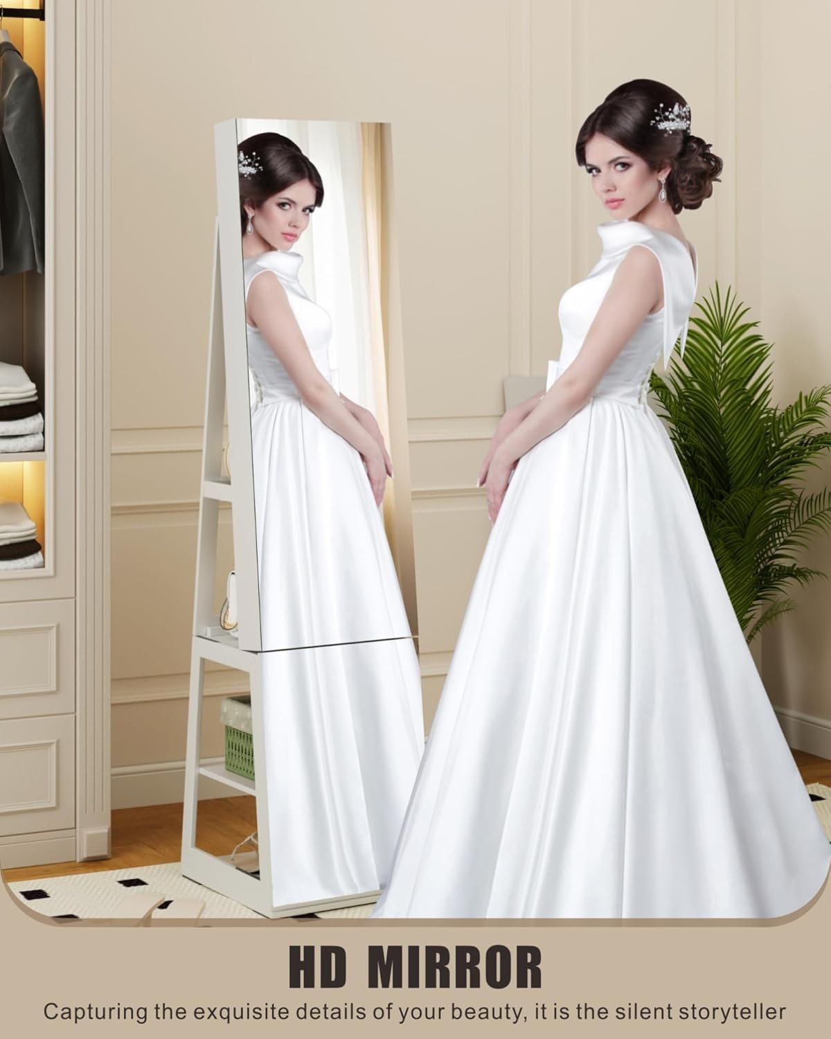360° Swivel Jewelry Armoire Full Length Mirror LED Storage Cabinet White