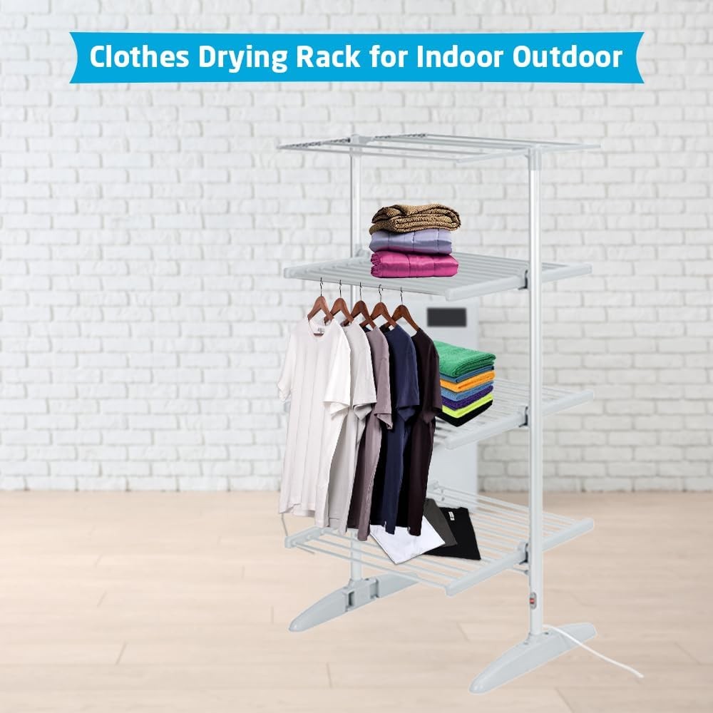 4 Tier Electric Heated Clothes Airer Folding Dryer Rack 300W Indoor Outdoor