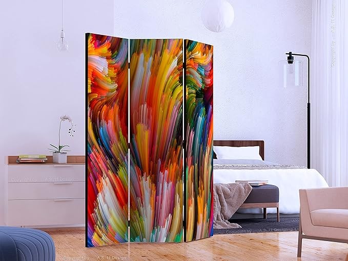 Abstract Colourful Folding Room Divider 3 Panel Acoustic Canvas Privacy Screen