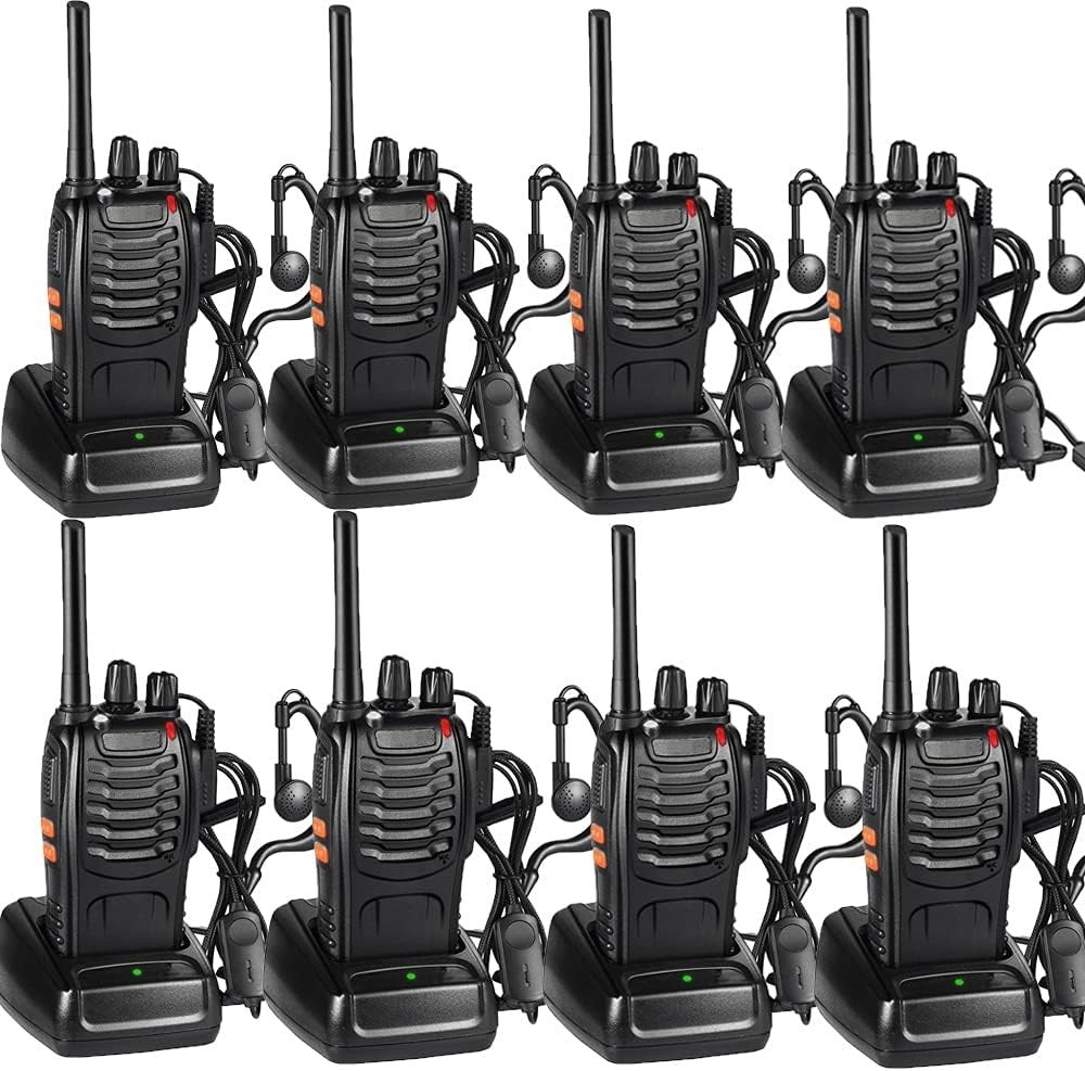 Walkie Talkies 8 Pack Long Range USB Rechargeable 16CH LED Earpieces