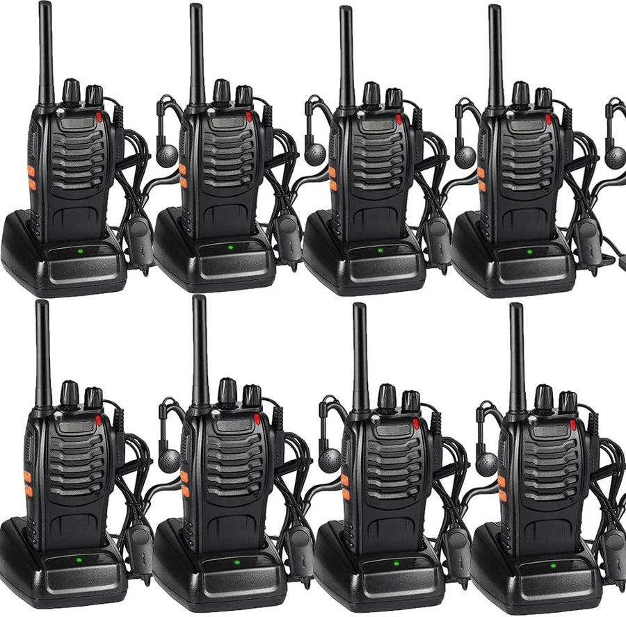 Walkie Talkies 8 Pack Long Range USB Rechargeable 16CH LED Earpieces