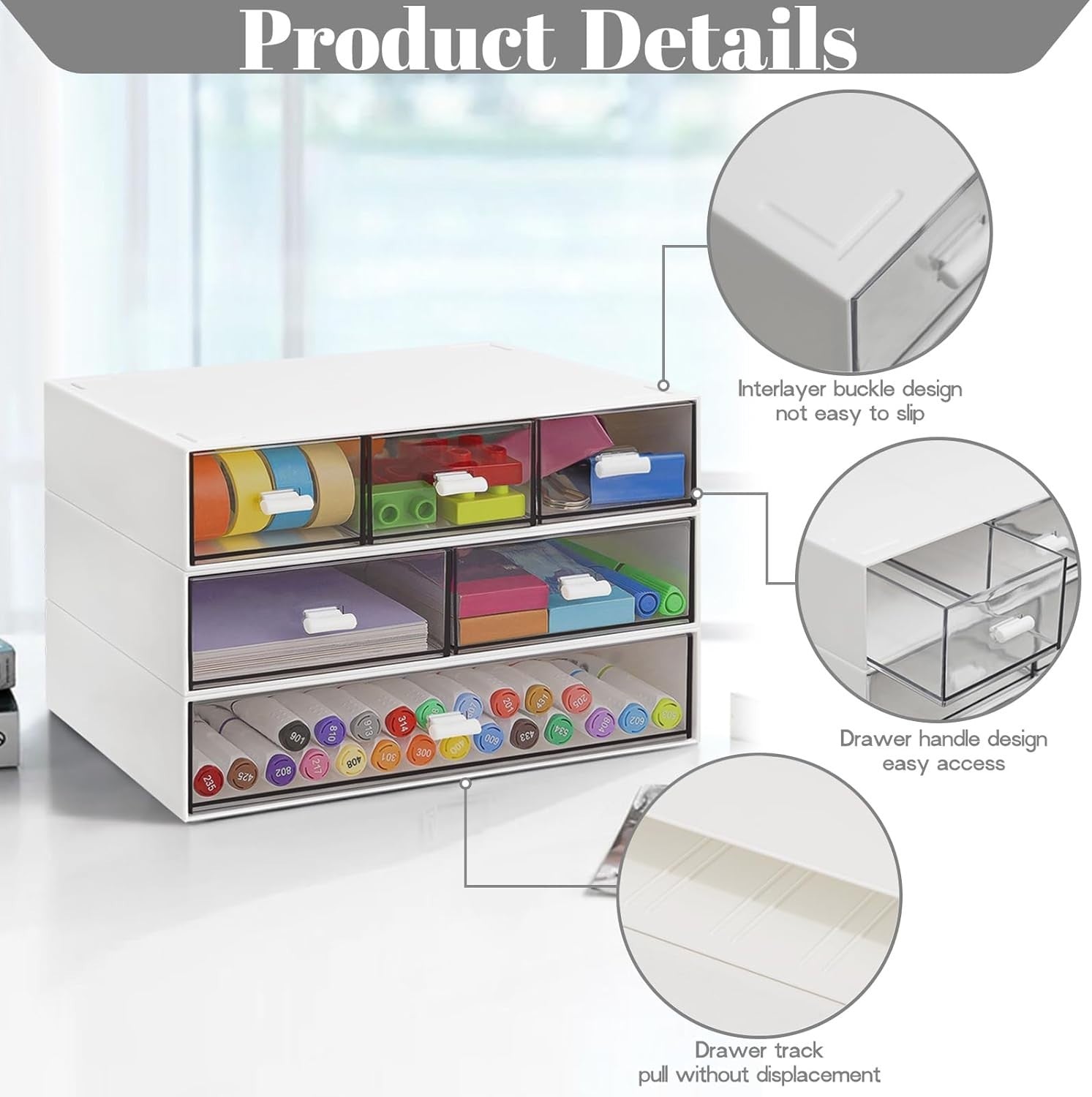 3 Tier Desk Organizer 6 Drawers Stackable Desktop Storage Box Office Home